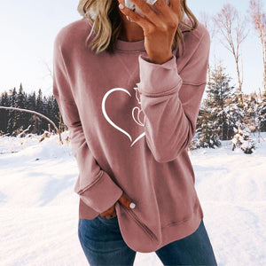 Langarm-Sweatshirt mit Rundhalsausschnitt und Herzdruck