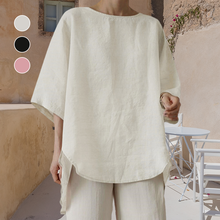 Laden Sie das Bild in den Galerie-Viewer, Einfarbiges Lässiges Lockeres Damenhemd mit Rundhalsausschnitt