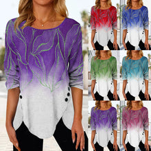 Laden Sie das Bild in den Galerie-Viewer, Bedrucktes T-Shirt mit unregelmäßigem Saum und Rundhalsausschnitt