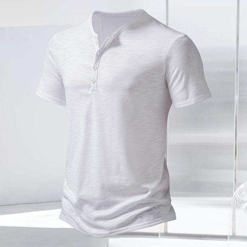 T-Shirt mit Henley-Kragen aus geflammter Baumwolle
