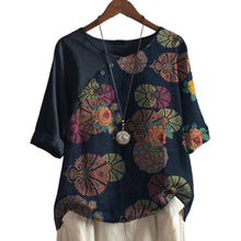 Laden Sie das Bild in den Galerie-Viewer, Kurzärmliges T-Shirt mit Blumendruck für Damen