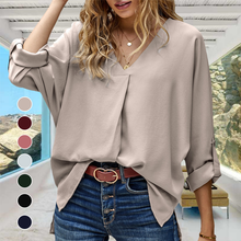 Laden Sie das Bild in den Galerie-Viewer, Herbst-Chiffon-Bluse mit V-Ausschnitt
