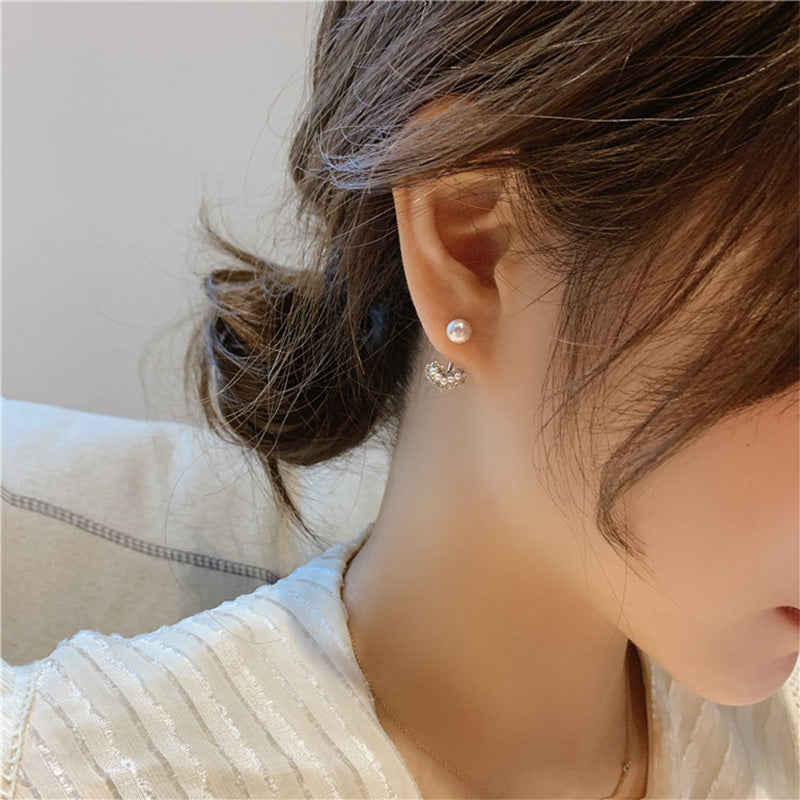 Damen einfache und vielseitige Liebesdiamantperlenohrringe
