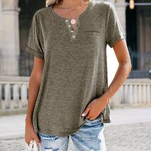 Laden Sie das Bild in den Galerie-Viewer, Modisches einfarbiges kurzärmeliges T-shirt mit Tasche