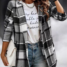 Laden Sie das Bild in den Galerie-Viewer, Karierte Wolljacke mit langen Ärmeln und Taschen