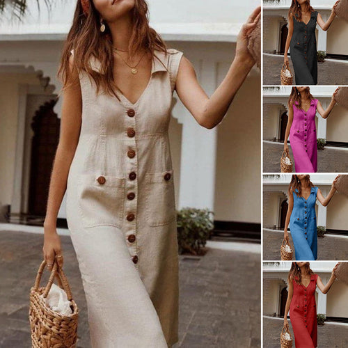 Lässiges ärmelloses Kleid mit V-Ausschnitt