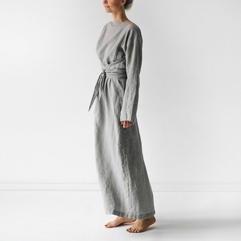Lockeres Schnürkleid aus Baumwolle und Leinen