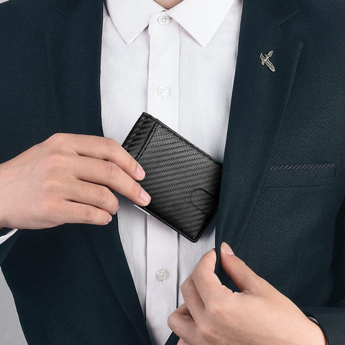 Schwarze Herren-Geldbörse aus Kohlefaser mit RFID-Blockierung