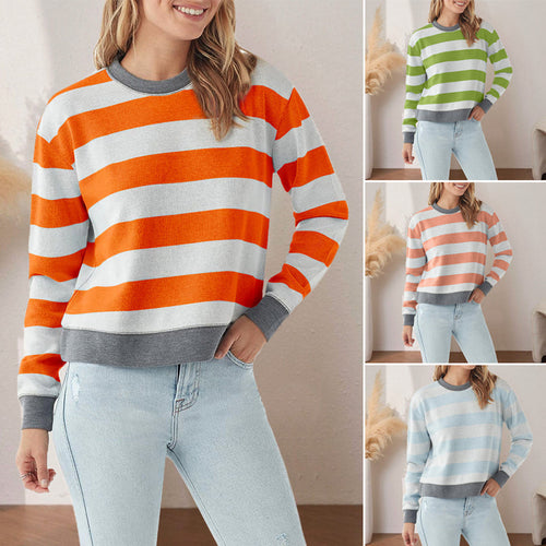 Gestreiftes Langarm-Sweatshirt mit Rundhalsausschnitt