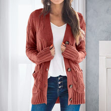 Laden Sie das Bild in den Galerie-Viewer, Lässige Langärmlige Strickjacke mit V-Ausschnitt