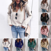 Laden Sie das Bild in den Galerie-Viewer, Damen Modischer Strickpullover mit V-Ausschnitt