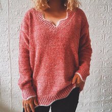 Laden Sie das Bild in den Galerie-Viewer, Langärmeliger Lässiger Pullover mit V-Ausschnitt