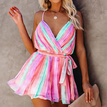 Laden Sie das Bild in den Galerie-Viewer, Plissiertes regenbogenfarbenes Damenkleid