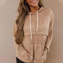 Laden Sie das Bild in den Galerie-Viewer, Einfarbiger Langärmeliger Kapuzenpullover mit Kordelzug
