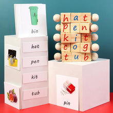 Laden Sie das Bild in den Galerie-Viewer, Montessori Alphabet pädagogische phonetische Leseblöcke aus Holz