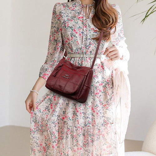 Mehrlagige Umhängetasche aus weichem Leder mit großem Fassungsvermögen