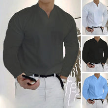 Laden Sie das Bild in den Galerie-Viewer, Einfarbiges Geschäft-T-Shirt mit V-Ausschnitt und langen Ärmeln