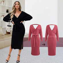Laden Sie das Bild in den Galerie-Viewer, Elegantes Pulloverkleid mit V-Ausschnitt