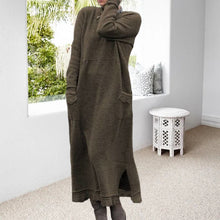 Laden Sie das Bild in den Galerie-Viewer, Langes Pullover-Strickkleid mit Rundhalsausschnitt