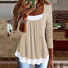 Laden Sie das Bild in den Galerie-Viewer, Damen-T-Shirt mit plissierten Knöpfen und langen Ärmeln