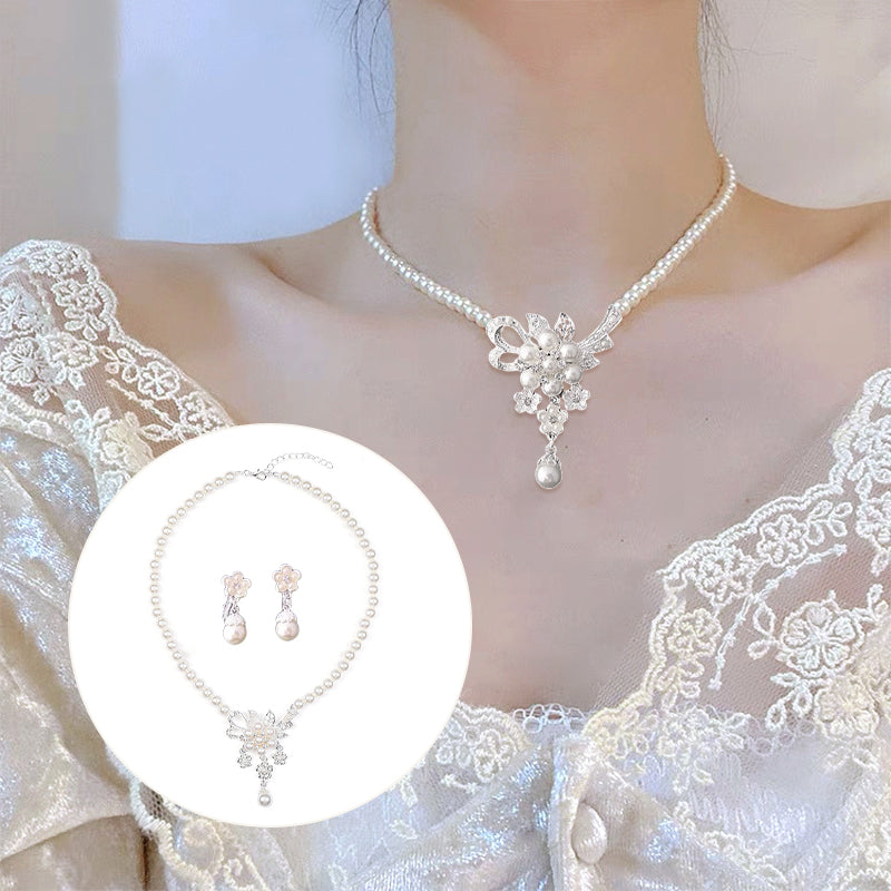 Kristall-Diamant-Perlenkette und Ohrring-Set