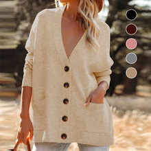 Laden Sie das Bild in den Galerie-Viewer, Einfarbige Strickjacke mit Tasche