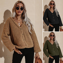 Laden Sie das Bild in den Galerie-Viewer, Damen Plüschjacke mit V-Ausschnitt