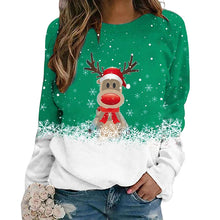 Laden Sie das Bild in den Galerie-Viewer, Weihnachtspullover mit Hirschdruck und Rundhalsausschnitt für Damen