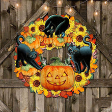 Laden Sie das Bild in den Galerie-Viewer, Halloween lustige Kürbis schwarze Katze Holzdekoration