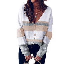 Laden Sie das Bild in den Galerie-Viewer, Gestreifte Strickjacke mit V-Ausschnitt