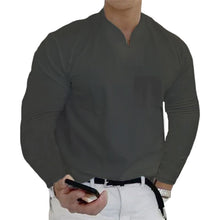 Laden Sie das Bild in den Galerie-Viewer, Einfarbiges Geschäft-T-Shirt mit V-Ausschnitt und langen Ärmeln