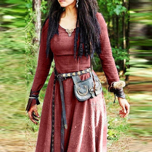 Retro einfarbiges Ethno-Kleid mit hoher Taille