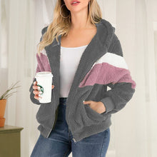 Laden Sie das Bild in den Galerie-Viewer, Plüsch-Sweatshirt in Kontrastfarbe mit Reißverschluss