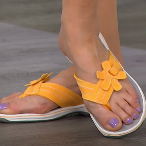 Neue Stilvolle flache Blumensandalen