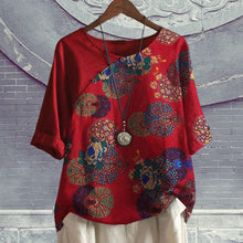 Laden Sie das Bild in den Galerie-Viewer, Kurzärmliges T-Shirt mit Blumendruck für Damen