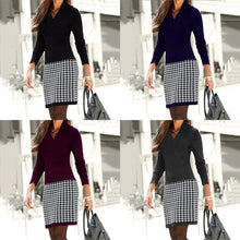 Laden Sie das Bild in den Galerie-Viewer, Langärmliges Farbblockkleid mit V-Ausschnitt