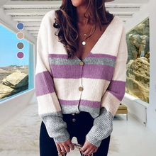 Laden Sie das Bild in den Galerie-Viewer, Gestreifte Strickjacke mit V-Ausschnitt