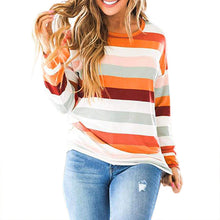 Laden Sie das Bild in den Galerie-Viewer, Kontrastgestreiftes Langarm-T-Shirt mit Rundhalsausschnitt