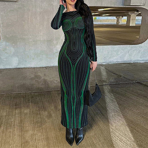 Bedrucktes Schmales Kleid mit Rundhalsausschnitt