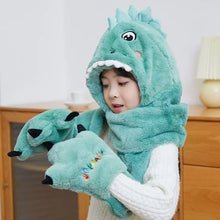 Laden Sie das Bild in den Galerie-Viewer, Kleinkind Kinder Cartoon Dinosaurier Fleece Plüsch Hut Handschuhe Schal 3 in 1 Set