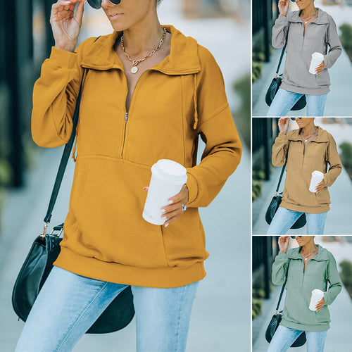 Einfarbiges Sweatshirt mit Revers und Reißverschluss