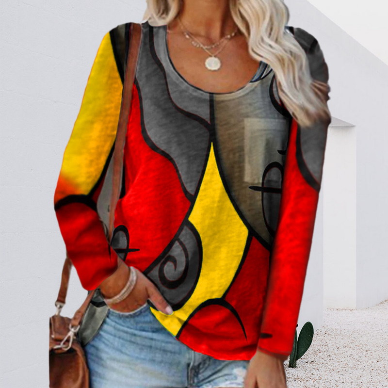Lässiges Langarm-T-Shirt mit Farbblock