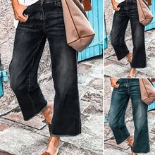 Laden Sie das Bild in den Galerie-Viewer, Gewaschene ungesäumte Jeans mit mittlerer Taille