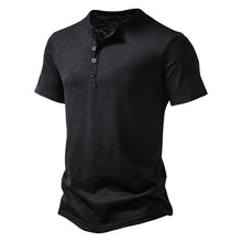 Laden Sie das Bild in den Galerie-Viewer, T-Shirt mit Henley-Kragen aus geflammter Baumwolle