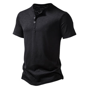 T-Shirt mit Henley-Kragen aus geflammter Baumwolle