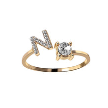 Laden Sie das Bild in den Galerie-Viewer, A-Z Buchstabe Gold Metall Einstellbarer Ring