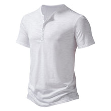 Laden Sie das Bild in den Galerie-Viewer, T-Shirt mit Henley-Kragen aus geflammter Baumwolle