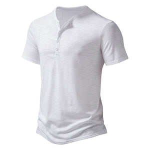 T-Shirt mit Henley-Kragen aus geflammter Baumwolle