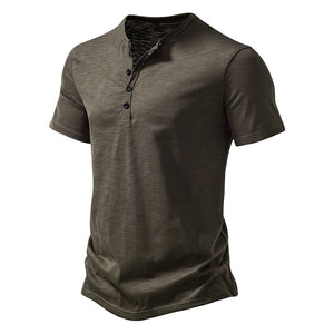 T-Shirt mit Henley-Kragen aus geflammter Baumwolle