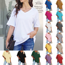 Laden Sie das Bild in den Galerie-Viewer, Damen lockeres halbärmliges T-Shirt mit V-Ausschnitt aus Baumwolle